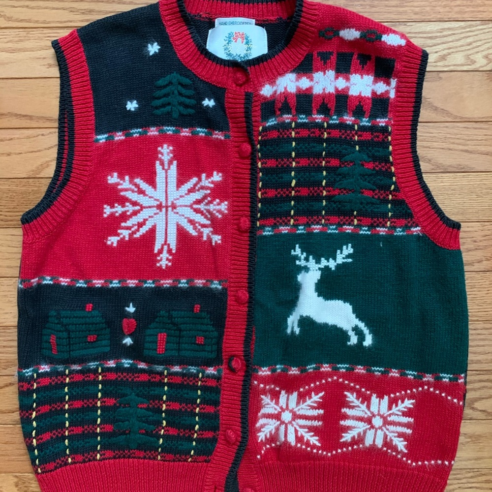 Vtg Christopher & Banks Reindeer Snowflake Christmas Sweater Vest